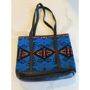 PENDLETON Shoulder Tote Bag Purse Wool Leather Trim Southwestern Aztec Print